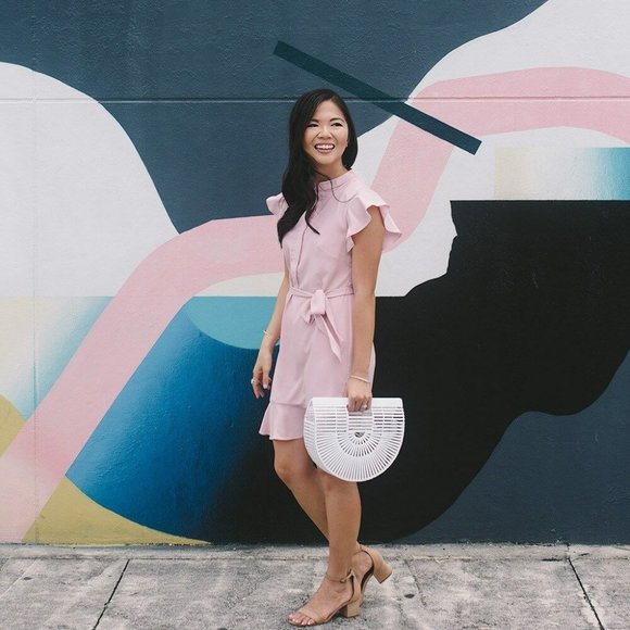 Ann Taylor Pink Nectar Flutter Ruffle Belted Shirt - Picture 6 of 8